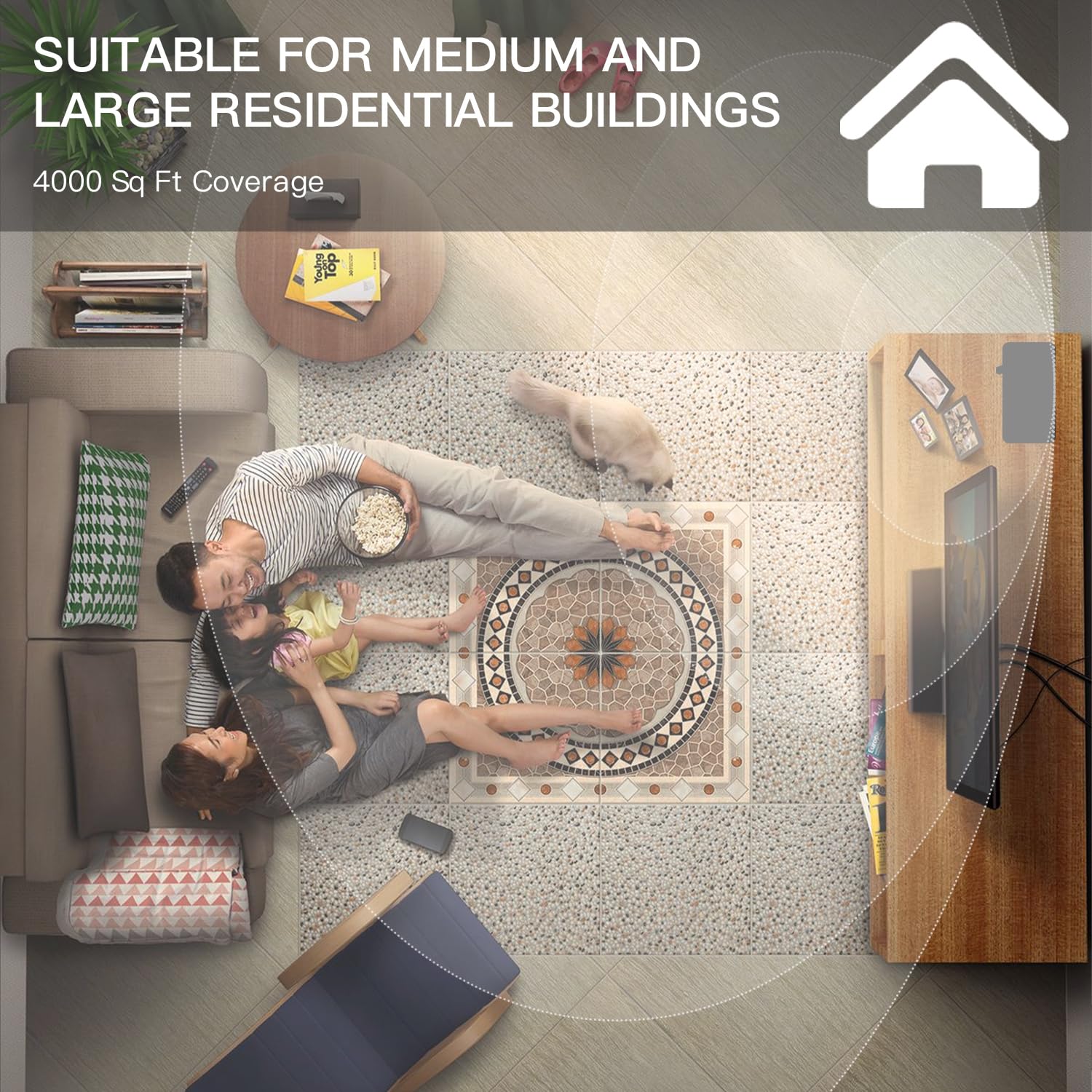 Namste diffuser mounted on wall or placed on floor for flexible setup.
