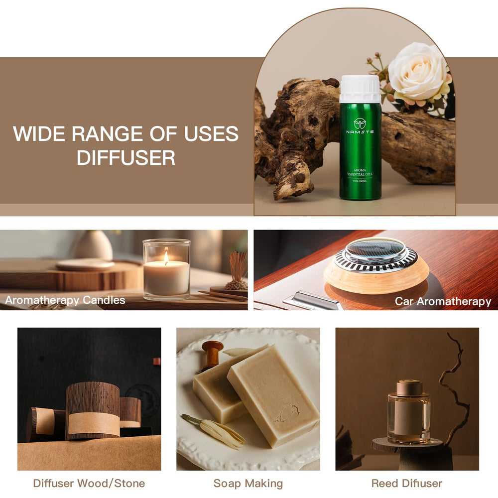 NAMSTE Namste diffuser oil base notes cedarwood and labdanum for warm depth.