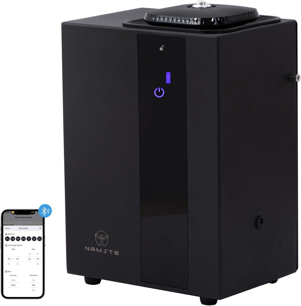 Namste smart waterless diffuser front view showing wide scent coverage.