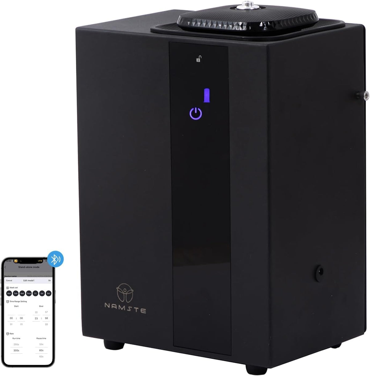 Namste smart waterless diffuser front view showing wide scent coverage.