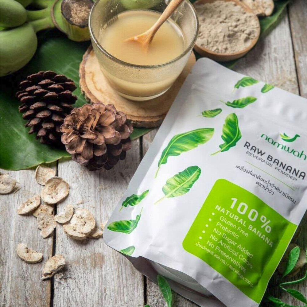 Namwah Green Banana Powder texture ready for baking or smoothie enhancements.