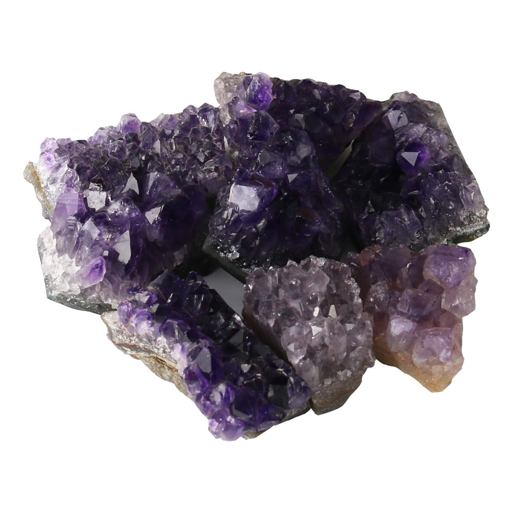 Namzi natural amethyst crystal cluster with natural back and base for display.