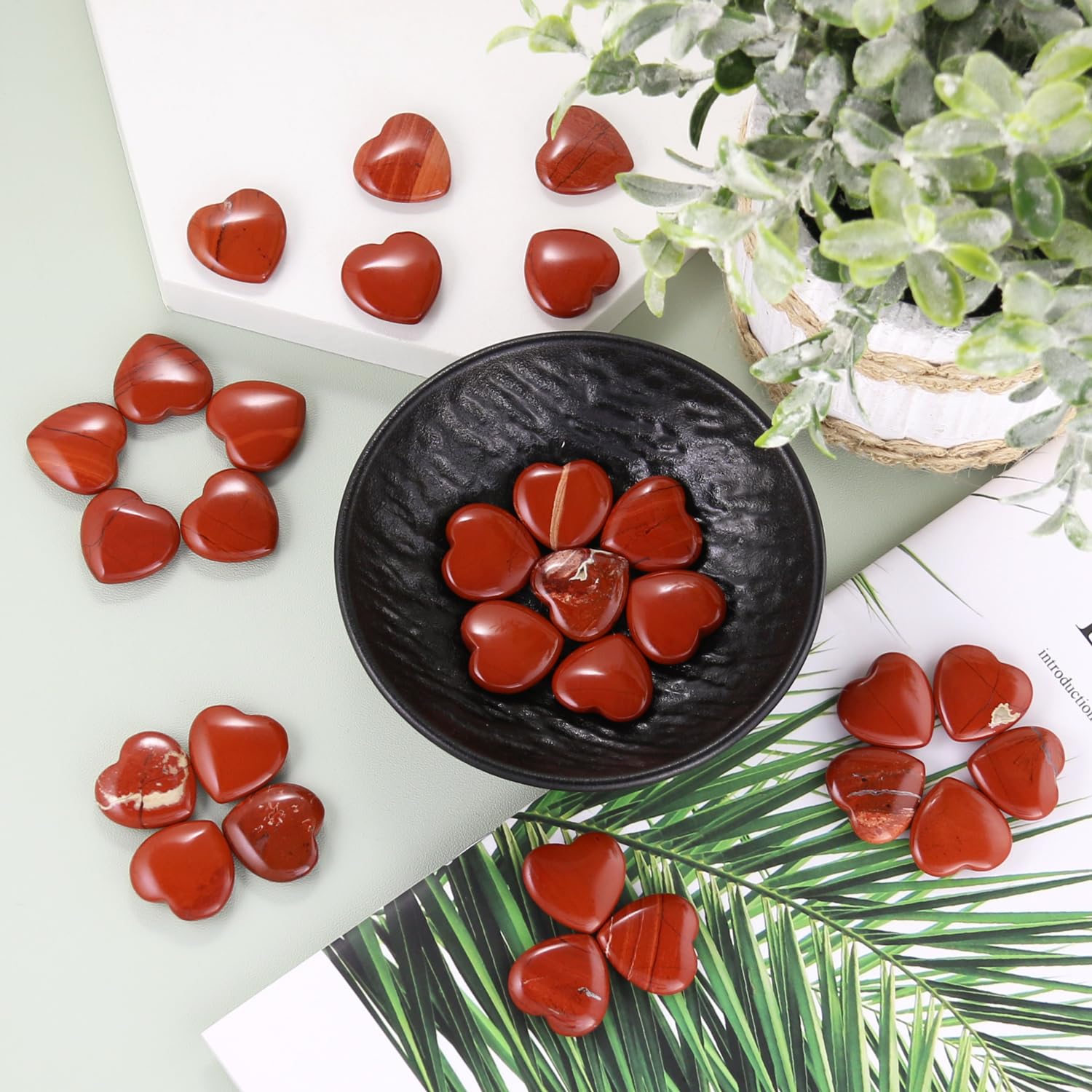 Namzi red jasper heart stone set for gift display and wellness spaces