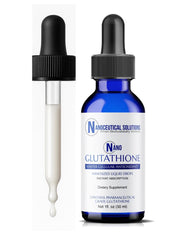 Nanoceutical Solutions Nano Glutathione Drops bottle shown for premium antioxidant support.