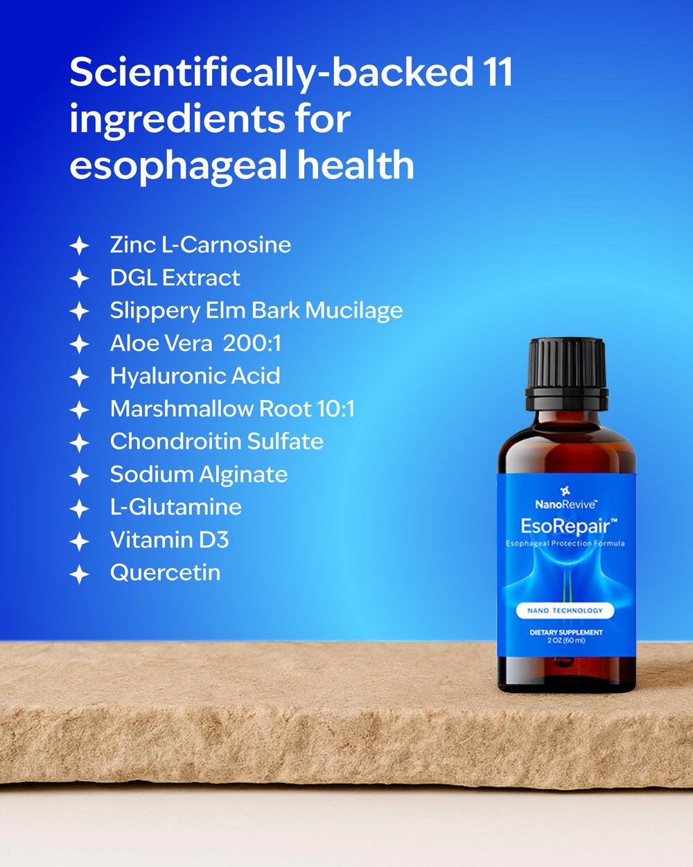 EsoRepair ingredients include marshmallow root and zinc for soothing support.