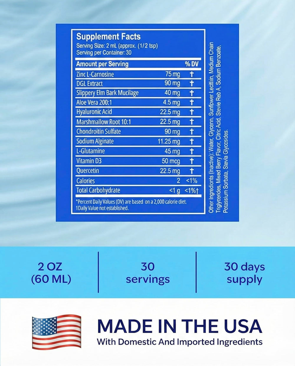 Close-up of EsoRepair label highlighting a clean, non-GMO formulation.
