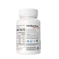 NANOWELL Vital Blood Boost ingredients label highlights iron, zinc and B12