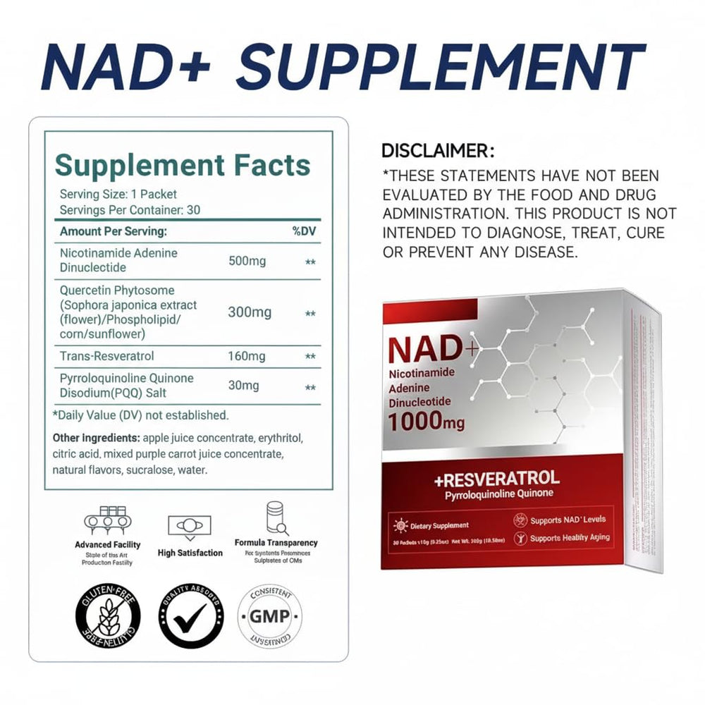 NAO NAD+ label closeup highlighting resveratrol blend.