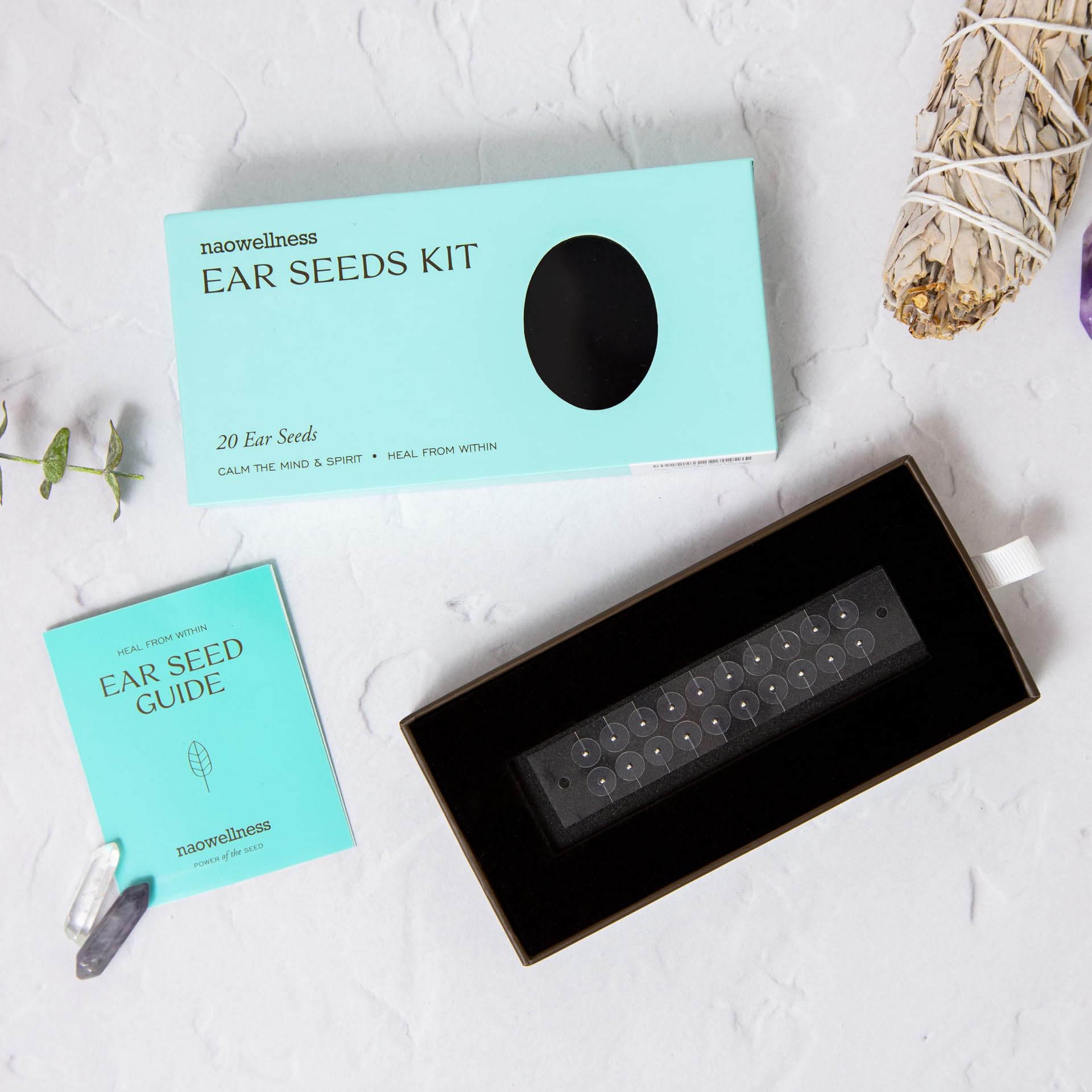 NAO Wellness ear seeds application, simple at-home auriculotherapy.