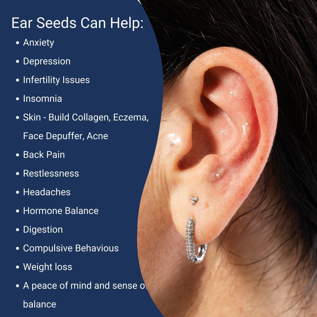 NAO Wellness Swarovski crystal ear seeds add calm while worn.