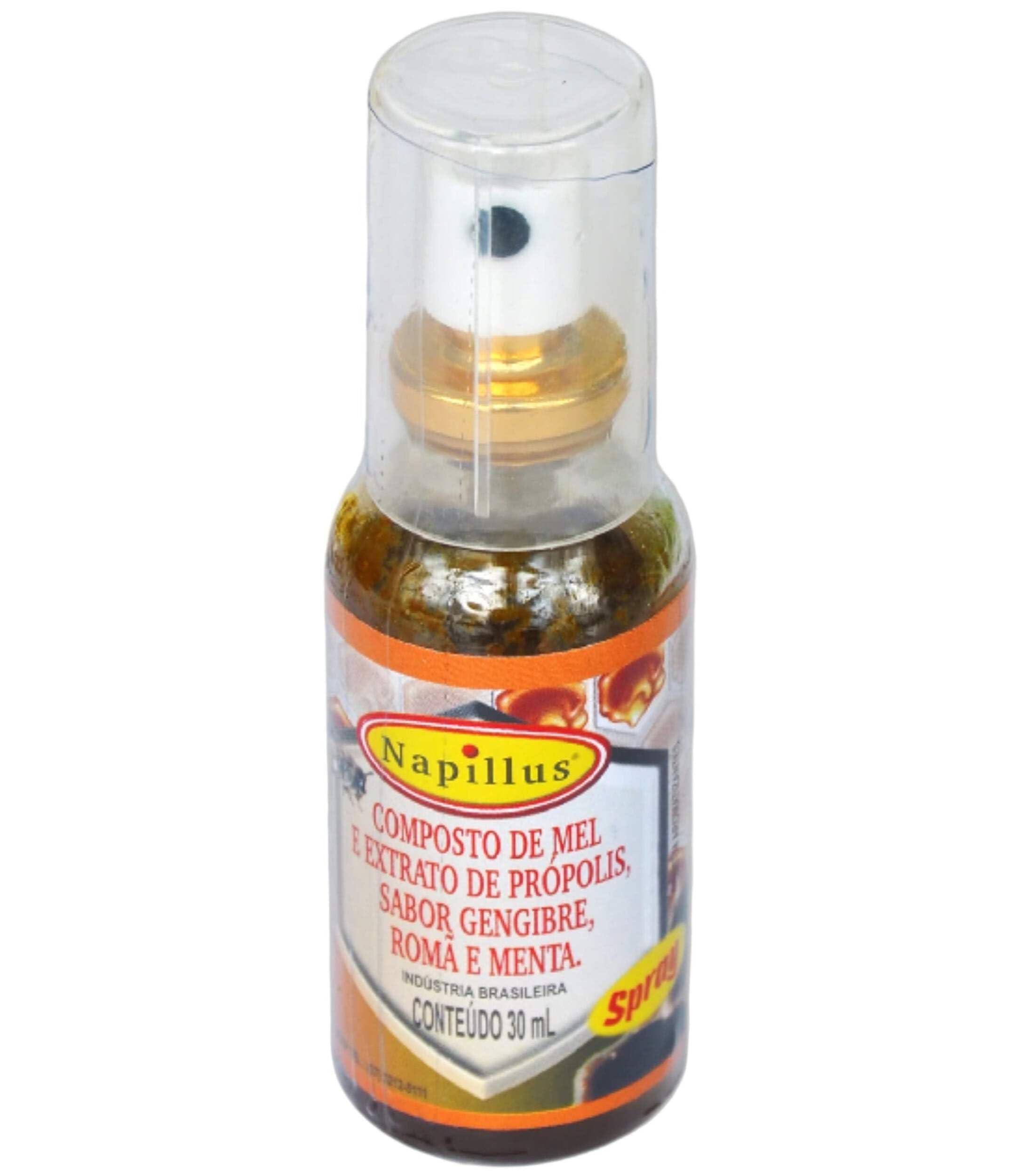 Napillus Propolis and Honey Throat Spray bottle front view for throat comfort.