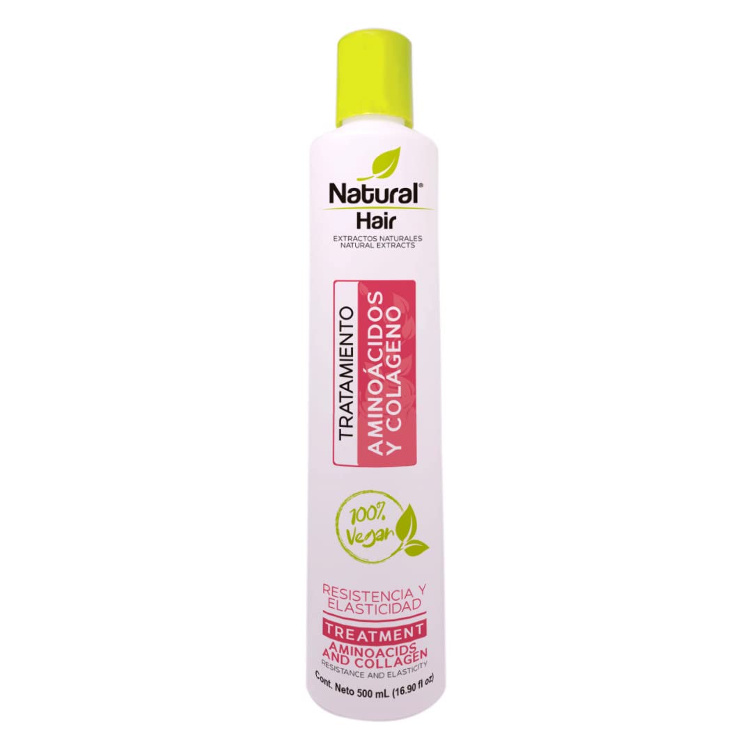 Naprolab Natural Hair bottle pour shows the amino acids and collagen treatment for stronger strands.