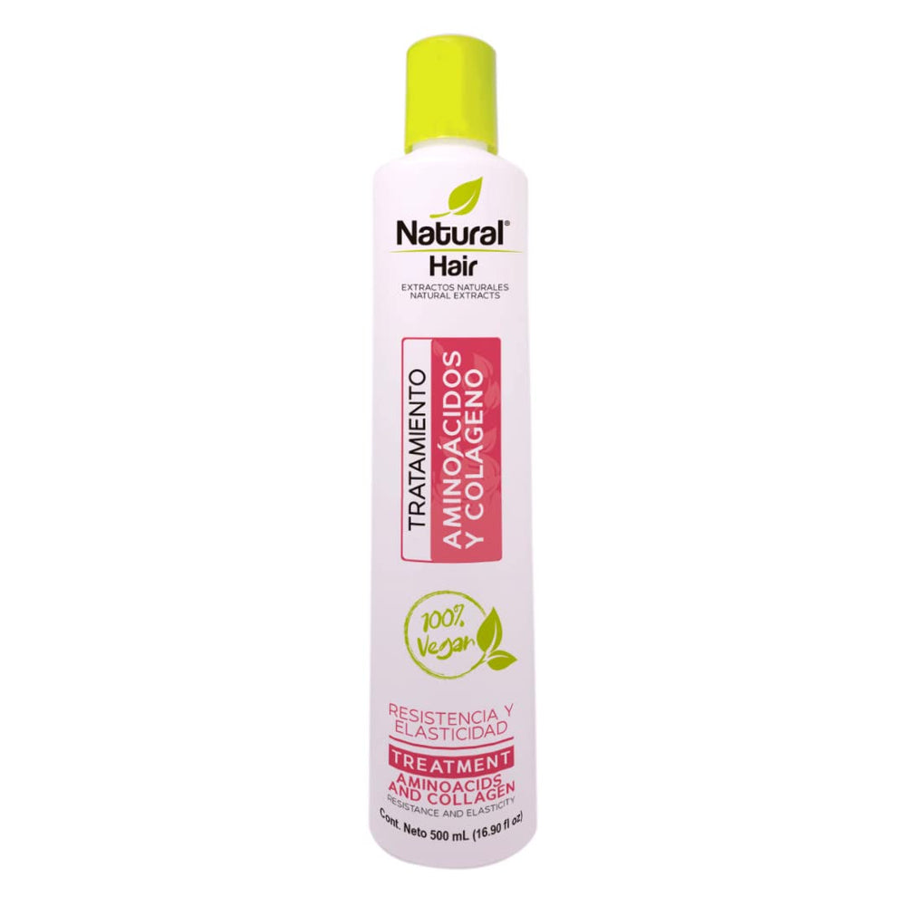 Naprolab Natural Hair bottle pour shows the amino acids and collagen treatment for stronger strands.