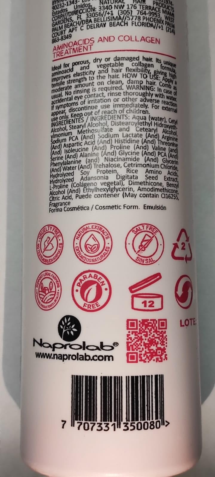 Naprolab Natural Hair bottle close-up with label and ingredients for informed use.