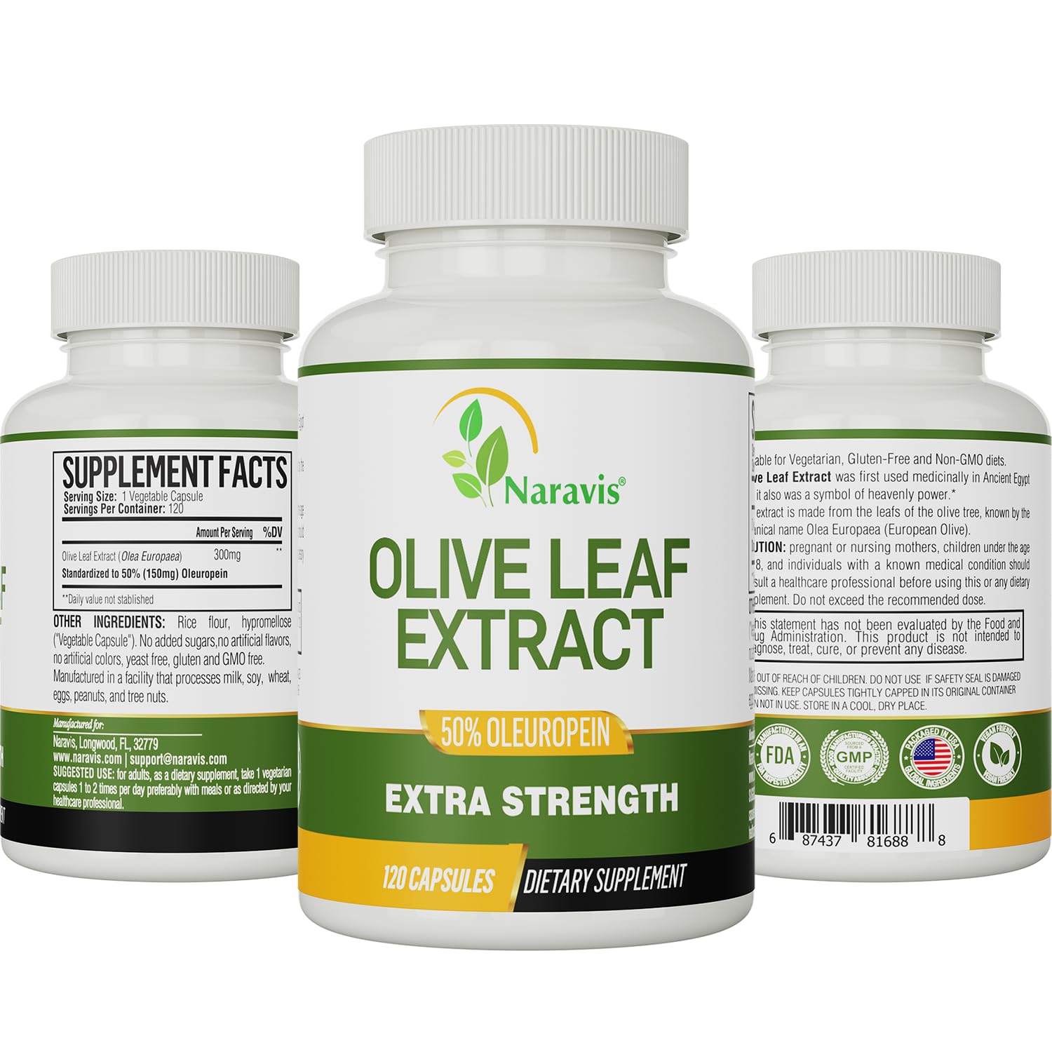 Naravis Olive Leaf Extract supplement facts communicate daily usage and dosage