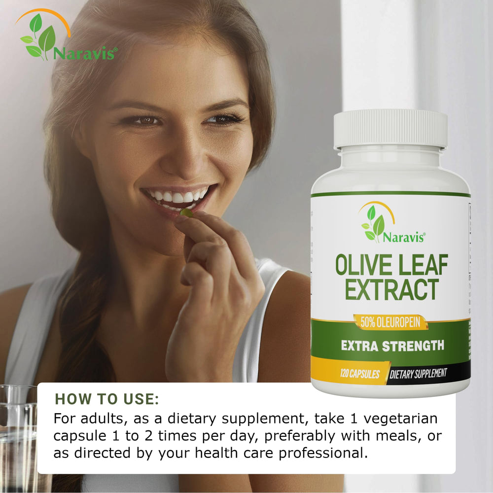 Naravis Olive Leaf Extract bottle with USA manufacturing badge