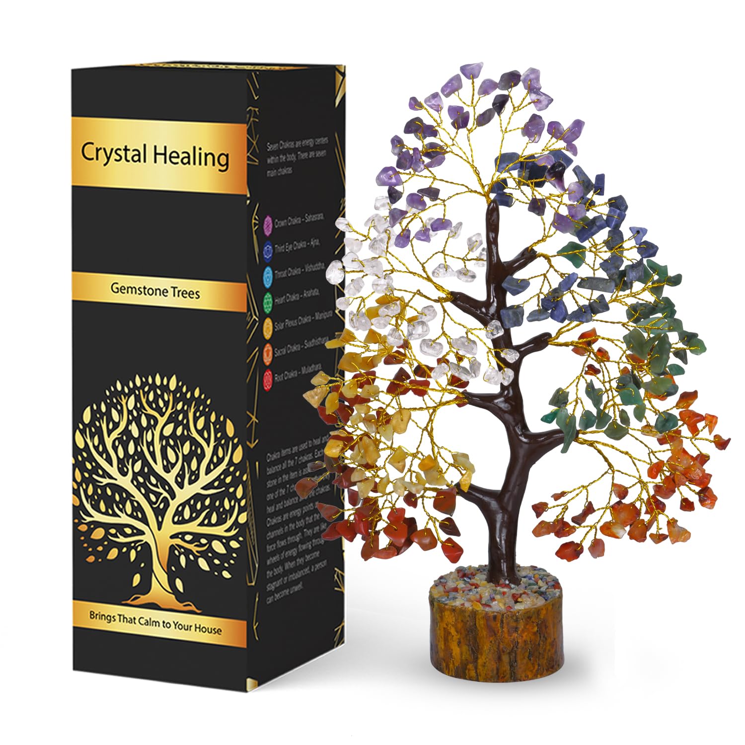 Naribabu 7 Chakra Crystal Tree with amethyst enhances meditation and crystal decor.