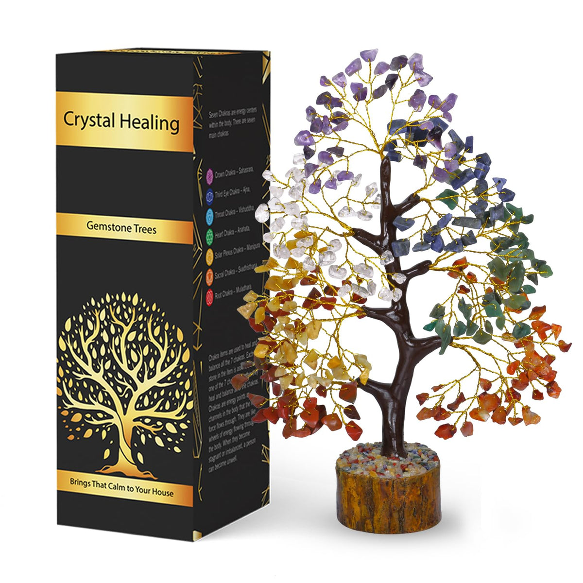 Naribabu 7 Chakra Crystal Tree with amethyst enhances meditation and crystal decor.
