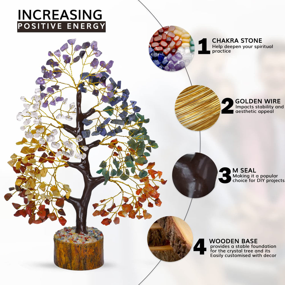 Naribabu 7 Chakra Crystal Tree with clear quartz brightens space and invites clarity.