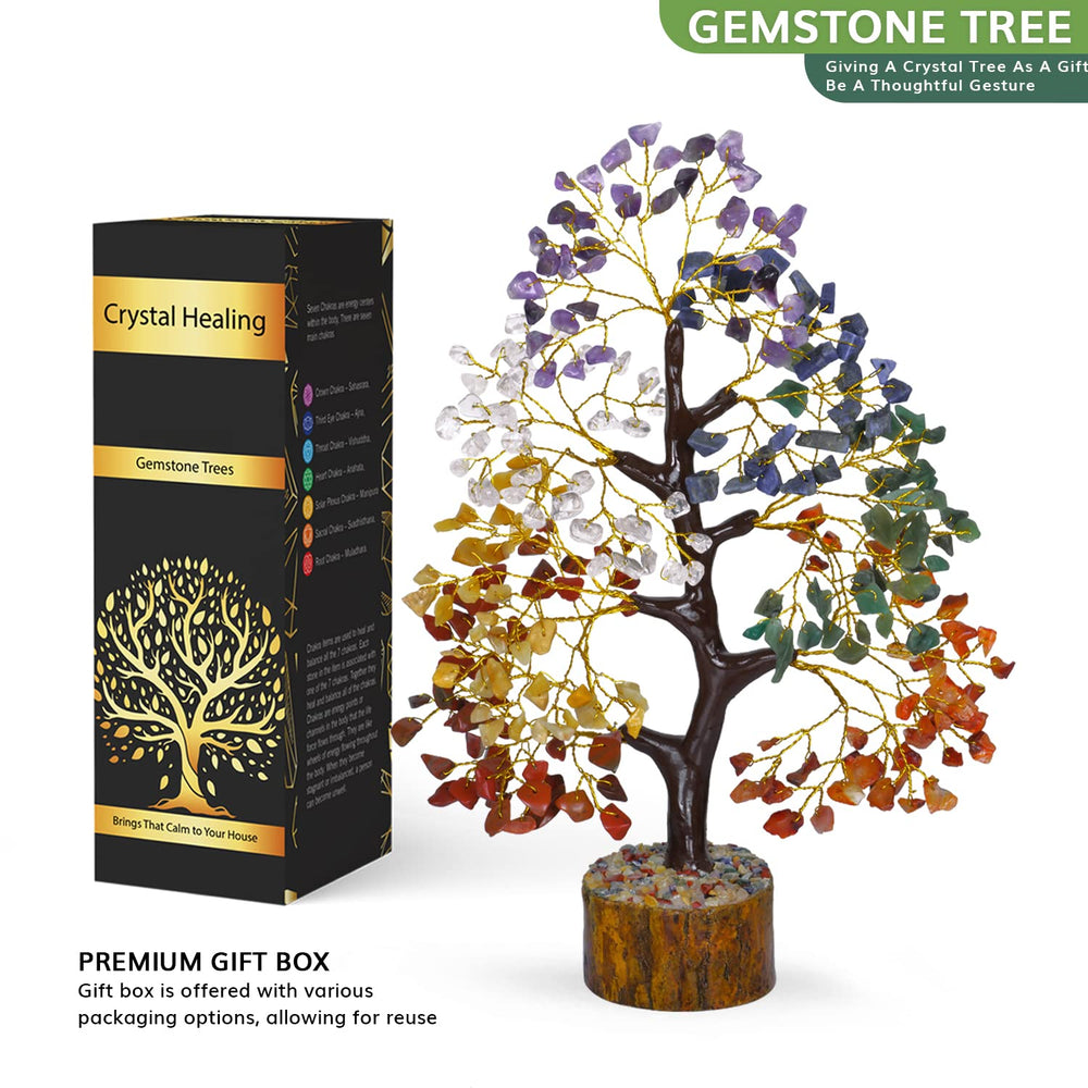 Naribabu 7 Chakra Crystal Tree with green aventurine supports calm energy in any room.