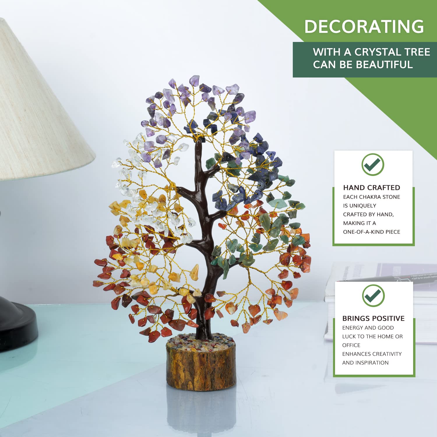 Naribabu 7 Chakra Crystal Tree with yellow aventurine adds warm, uplifting vibes.