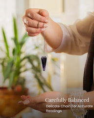 Naribabu pendulum amethyst invites calm energy during meditation.