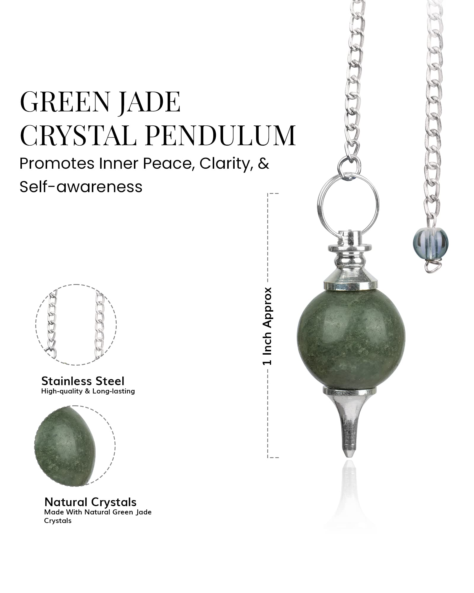 Close view of the pendulum chain on a NARIBABU crystal pendulum
