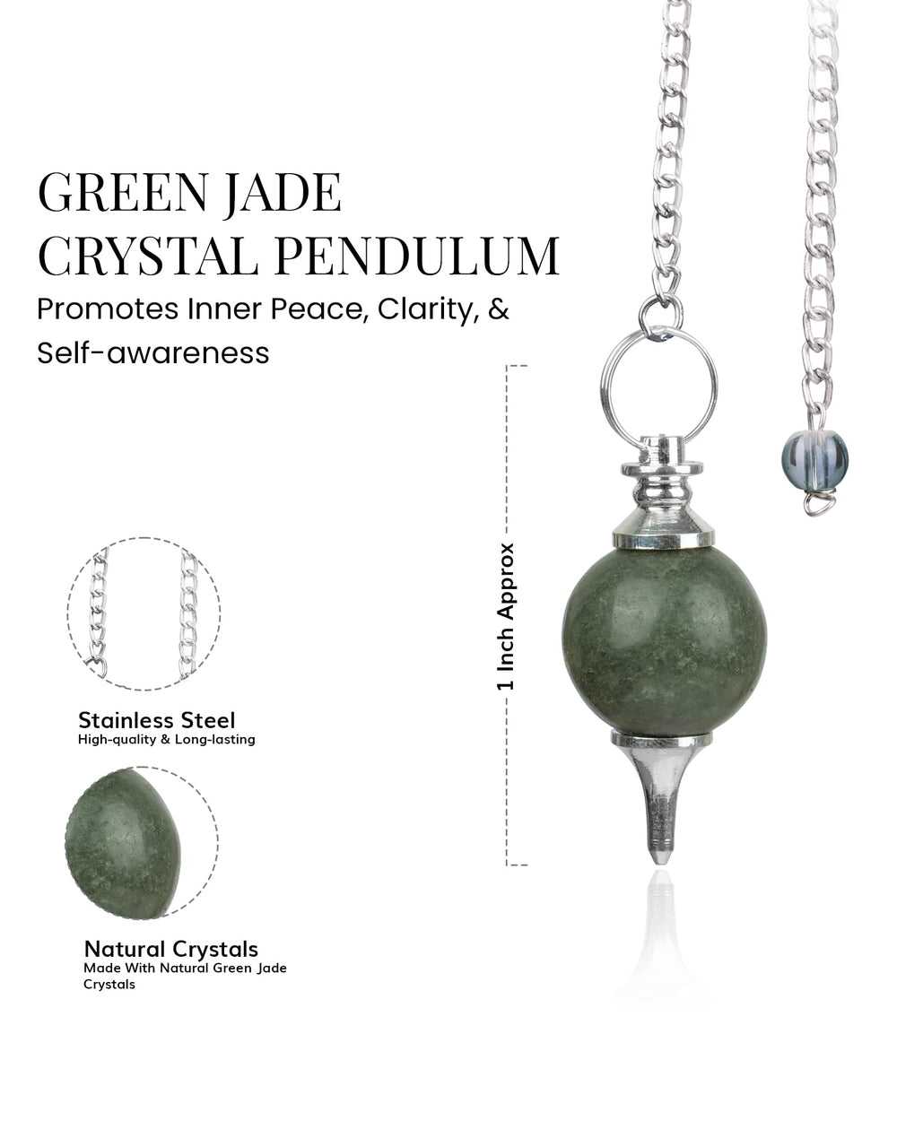 Close view of the pendulum chain on a NARIBABU crystal pendulum
