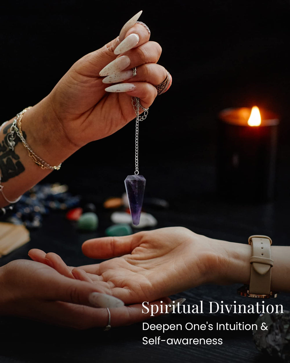 Naribabu purple amethyst crystal pendulum for astrology and aura cleansing.