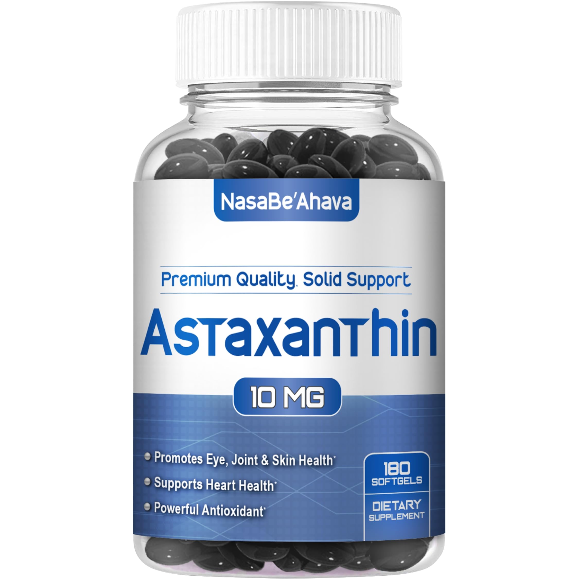 NasaBeahava Astaxanthin softgel bottle supports daily antioxidant intake.