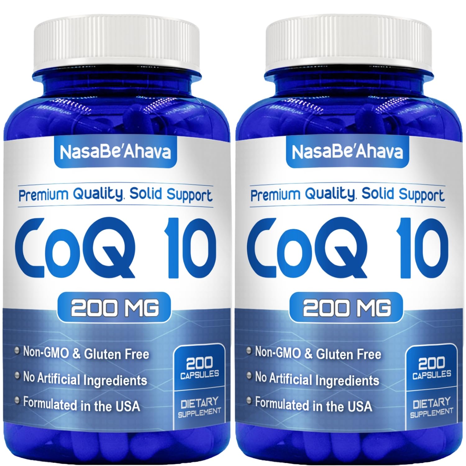NasaBeahava CoQ10 capsules bottle for daily energy support.