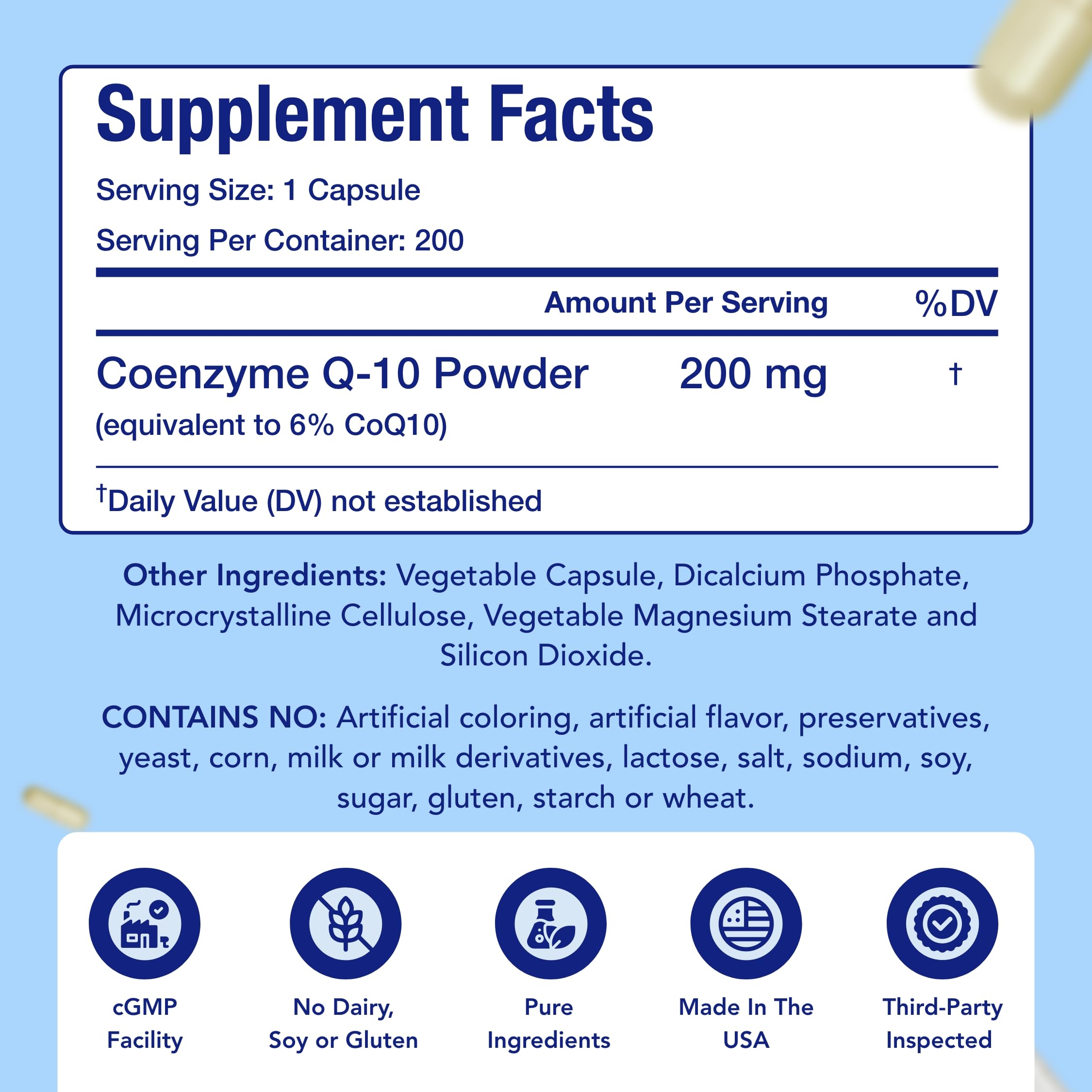 NasaBeahava CoQ10 label USA-made sign of quality
