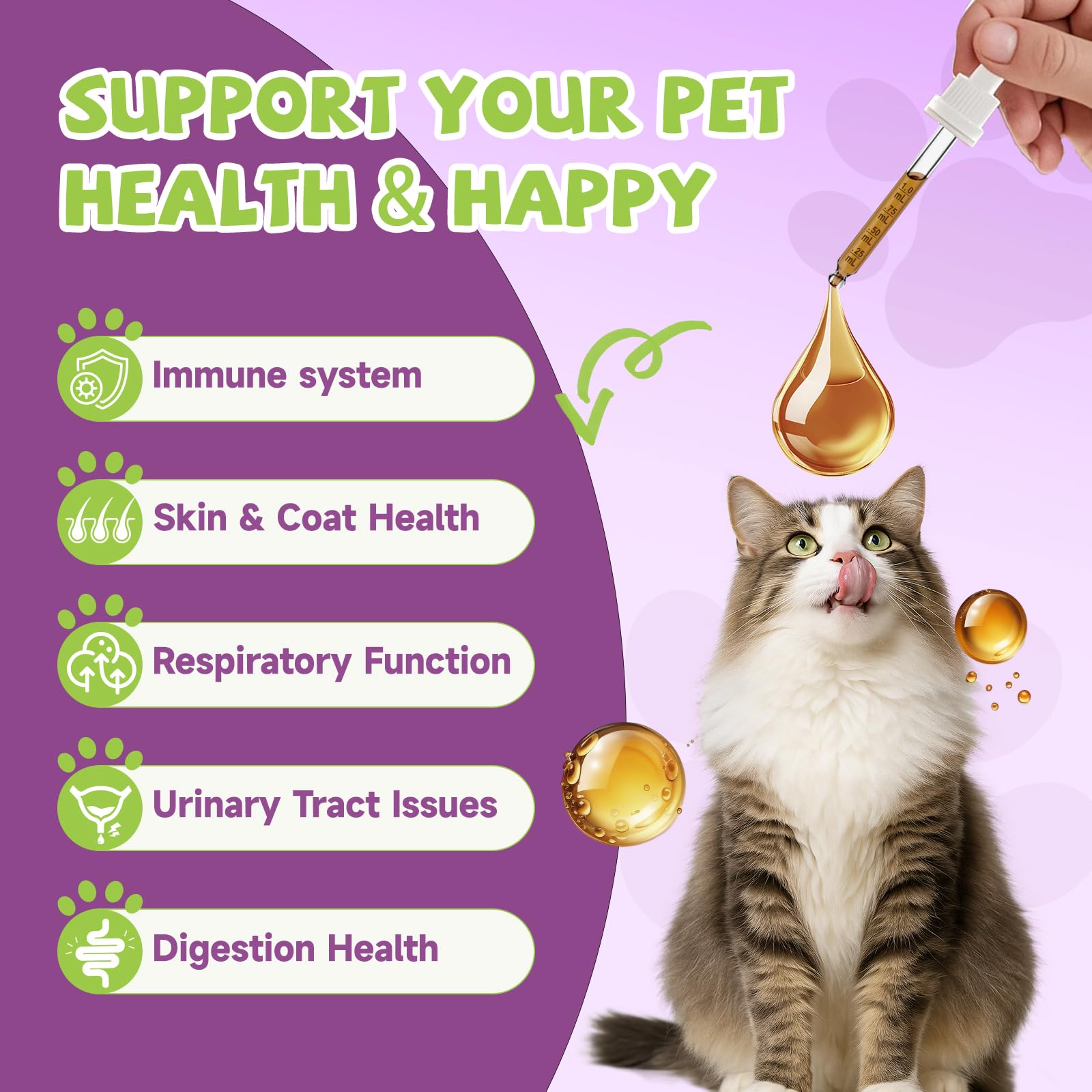 NaSeny L-Lysine drops pour demonstrates precise dosing for cats.