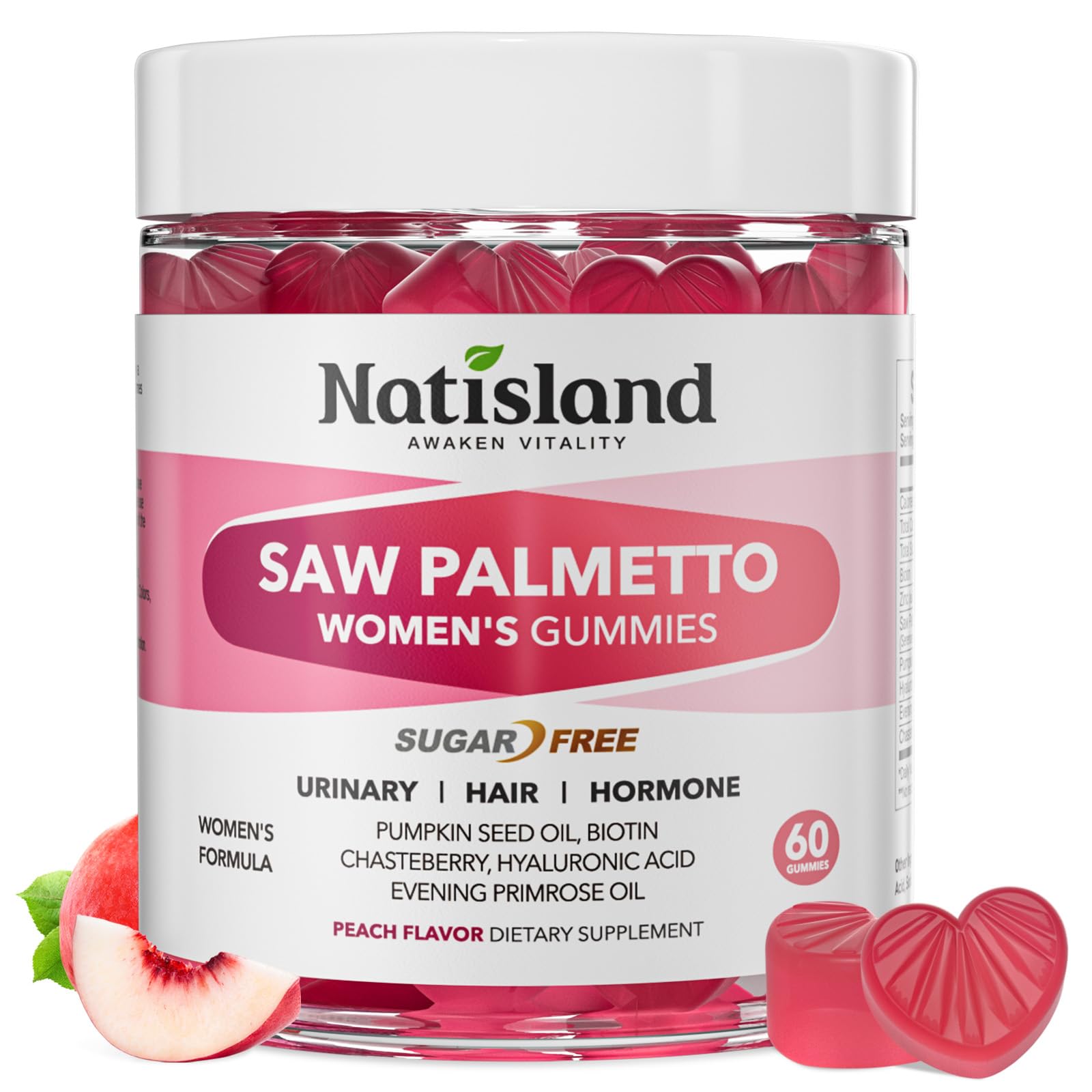 NATISLAND Saw Palmetto for Women bottle promotes daily hair vitality and urinary comfort.