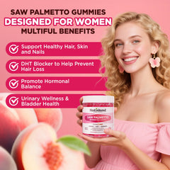 NATISLAND Saw Palmetto gummies featuring peach flavor for convenient daily wellness.