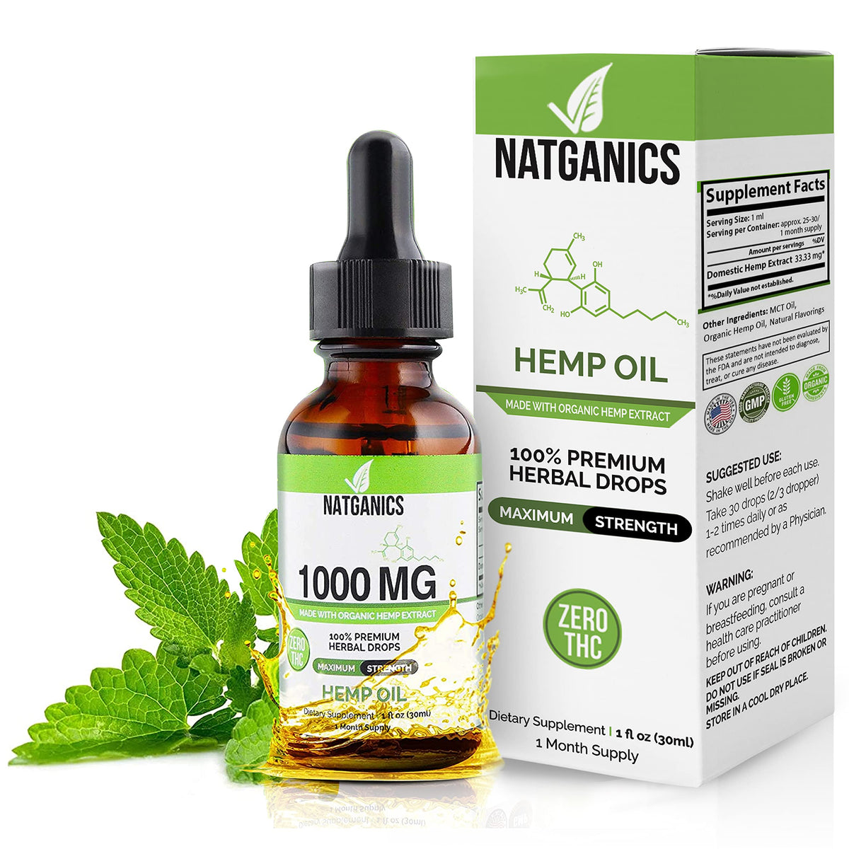 Natganics Organic Hemp Oil 1000mg bottle for daily wellness use