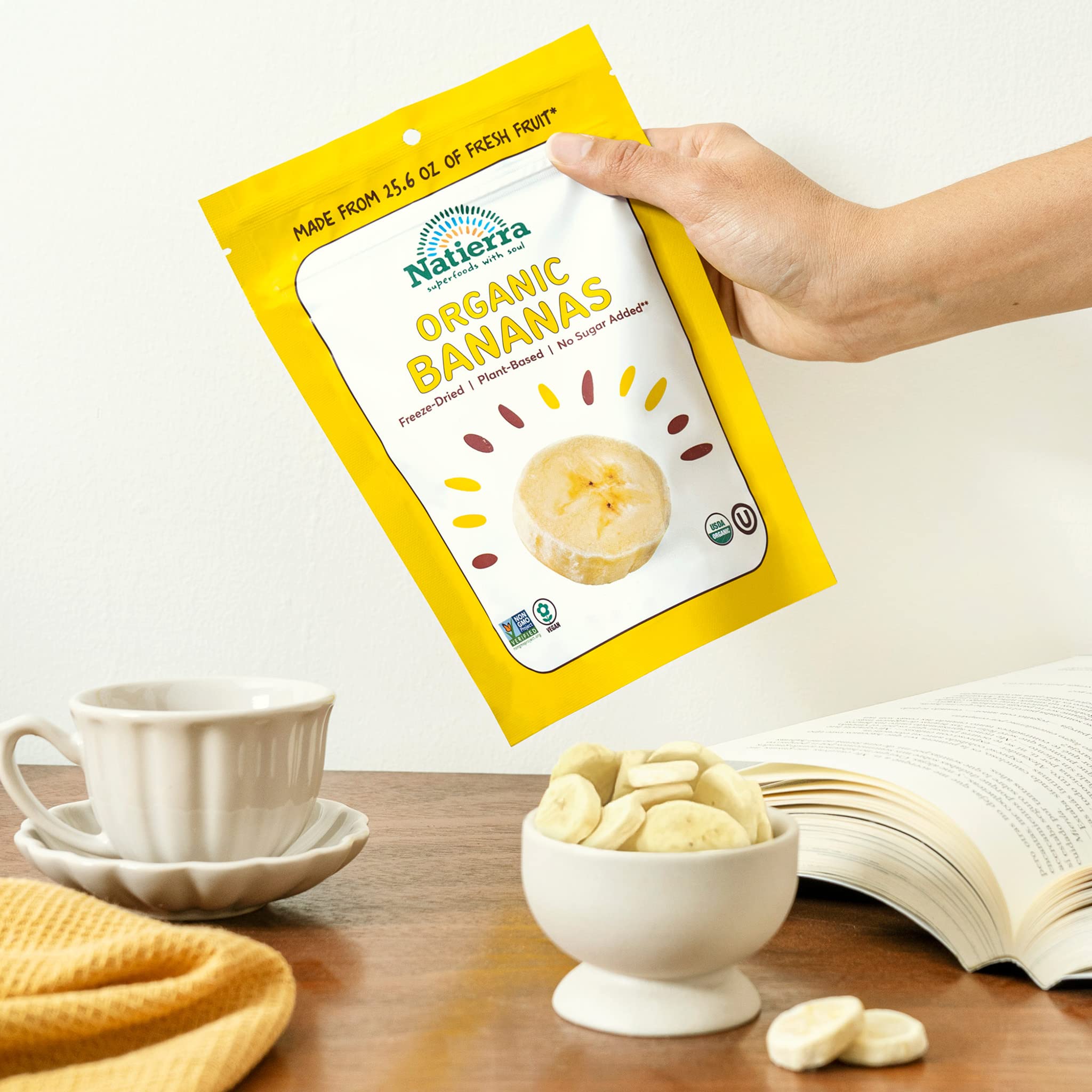 Natierra Organic Freeze-Dried Bananas in bowl for snacking and recipes