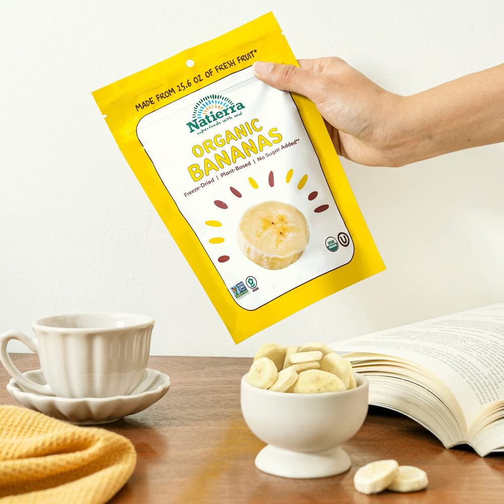 Natierra Organic Freeze-Dried Bananas in bowl for snacking and recipes