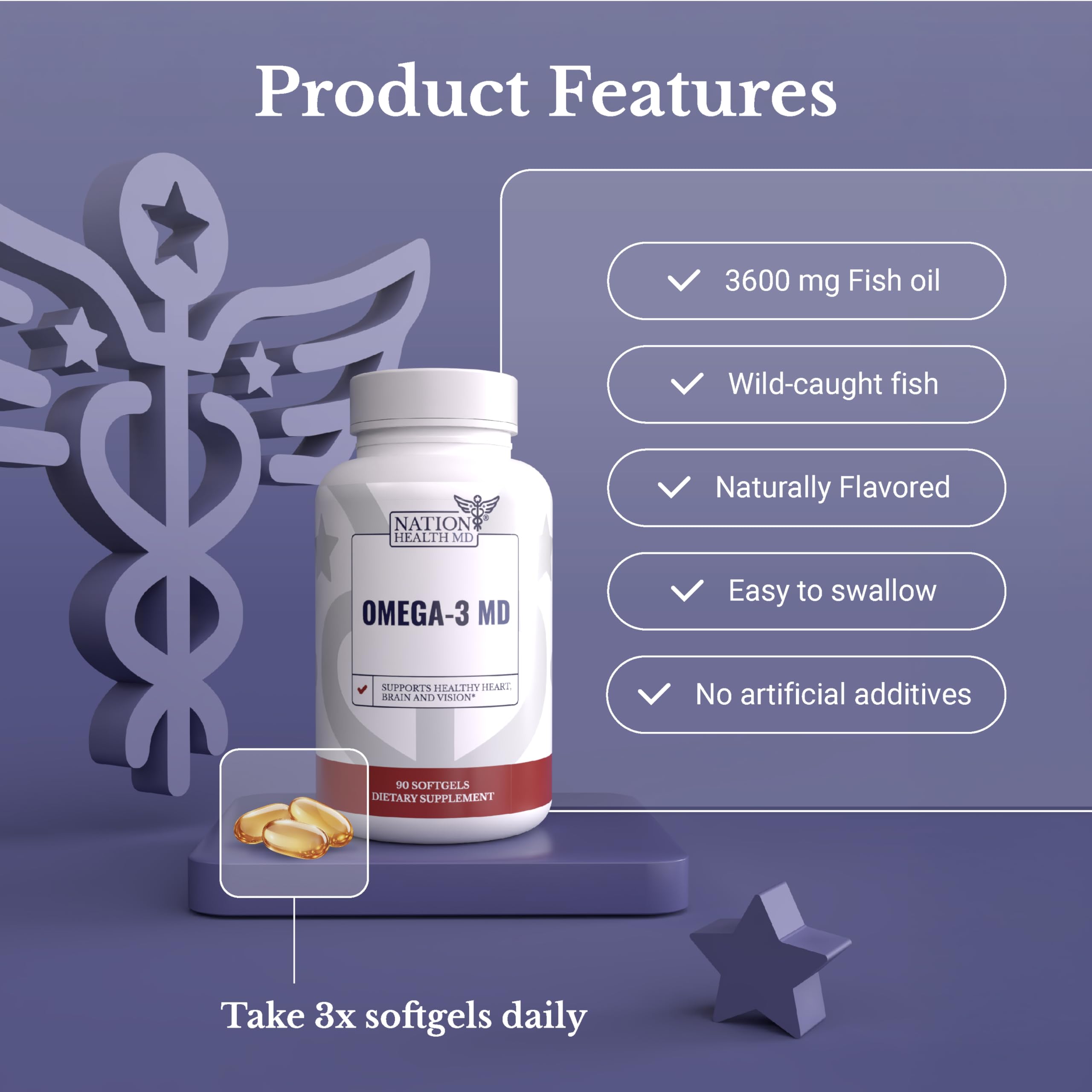 Nation Health MD 90-softgel bottle for daily omega-3 routine.