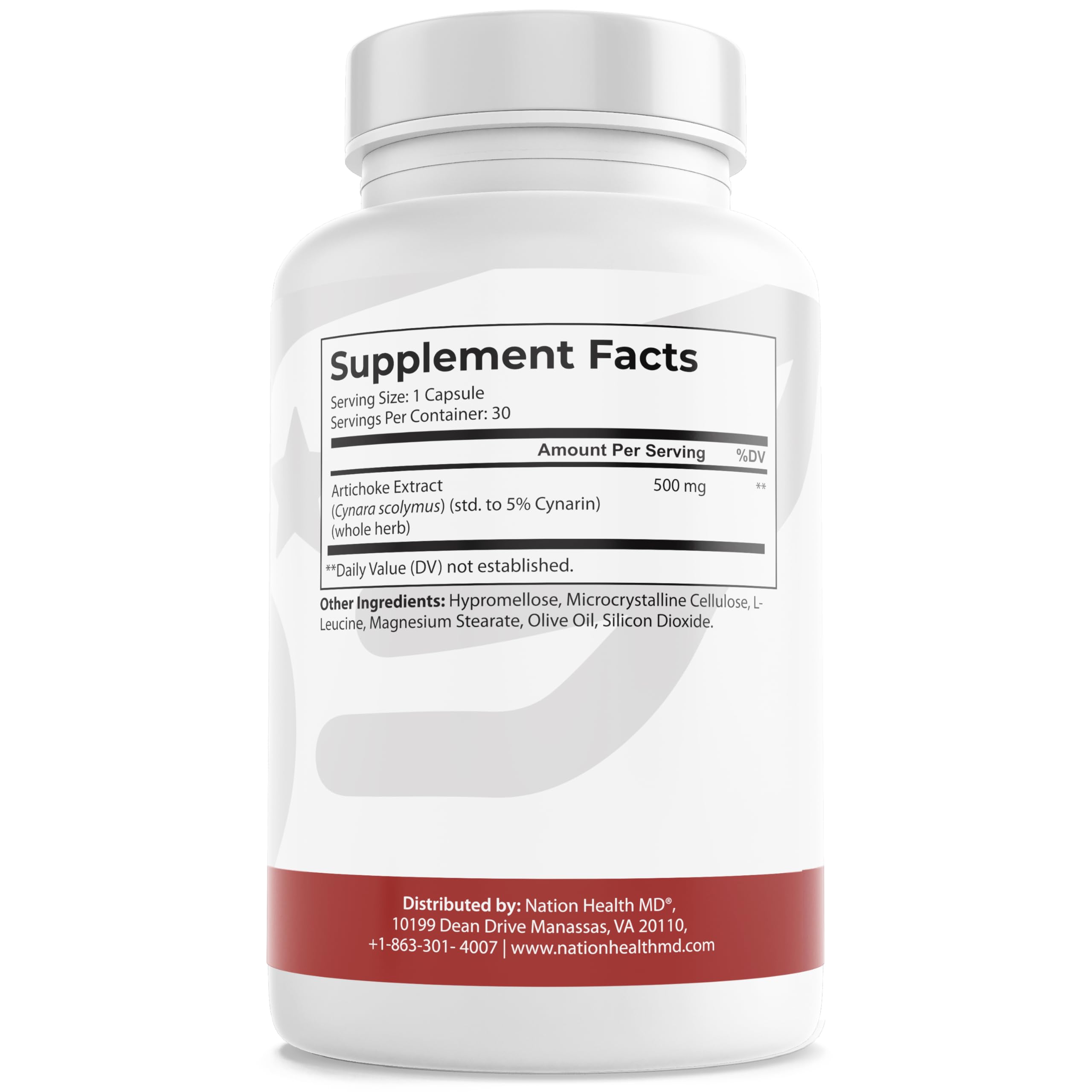 Nation Health MD artichoke capsules close-up highlighting 500 mg potency