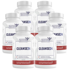 Nation Health MD Cleanse24 bottle close-up for daily gut support.