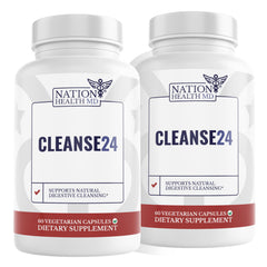 Nation Health MD Cleanse24 bottle front shows herbal blend for digestive support.