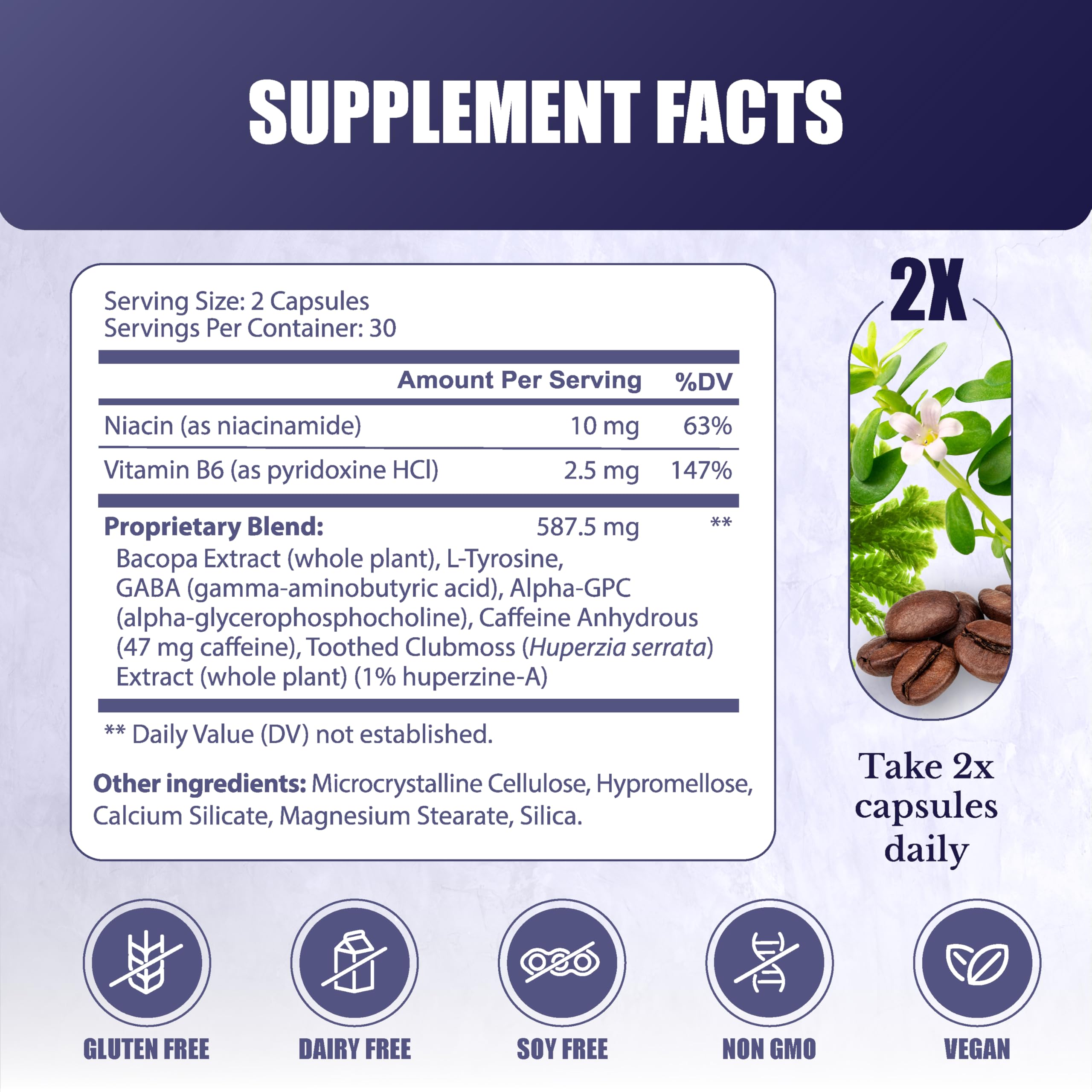 Cognilux bottle label close-up highlighting bacopa monnieri and niacin.