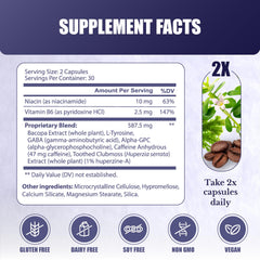 Cognilux bottle label close-up highlighting bacopa monnieri and niacin.