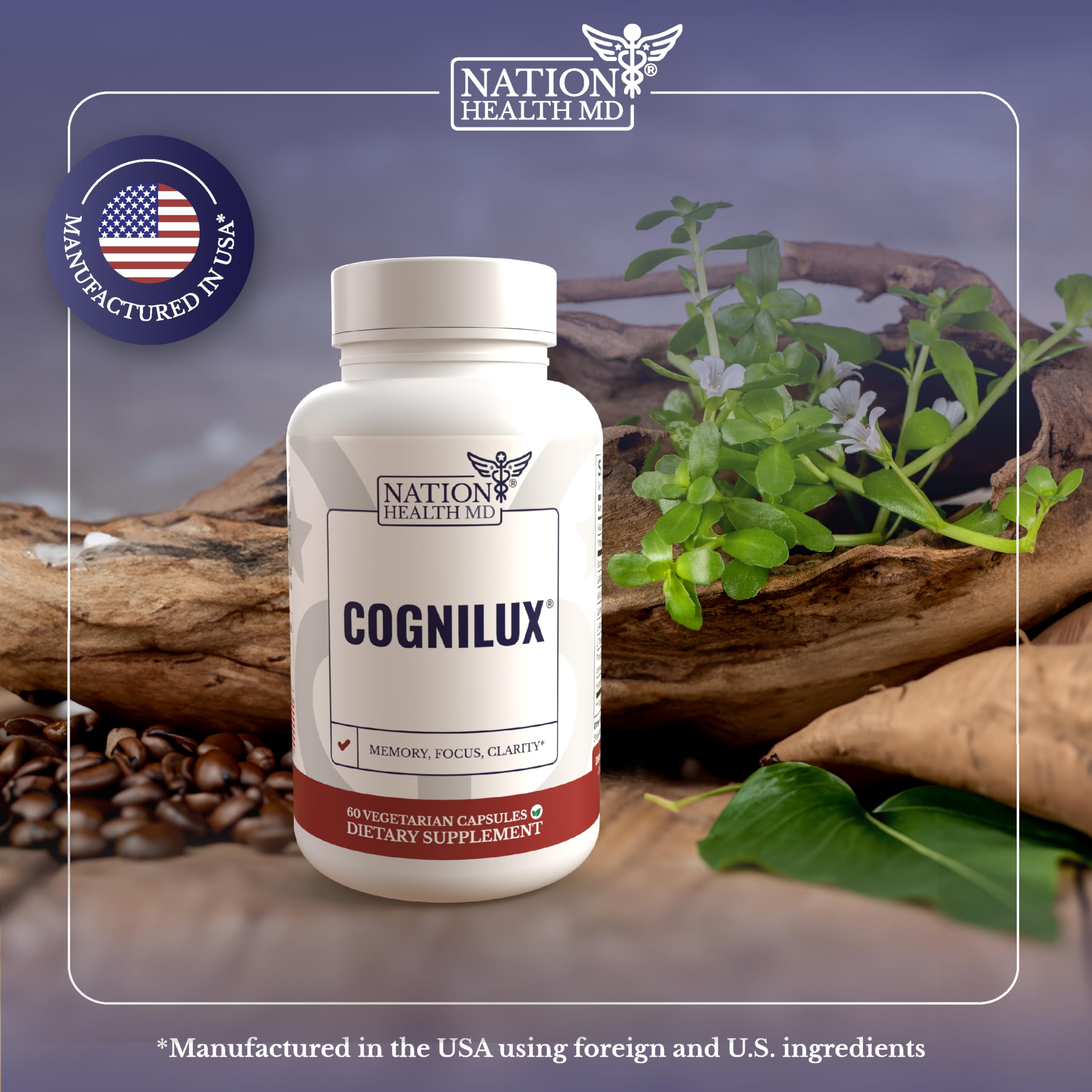 Caffeine and huperzine A in Cognilux for alertness.