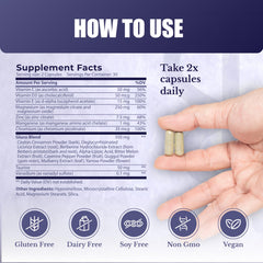  Nation Health MD Gluco24 dosage guide graphic showing daily intake for energy balance