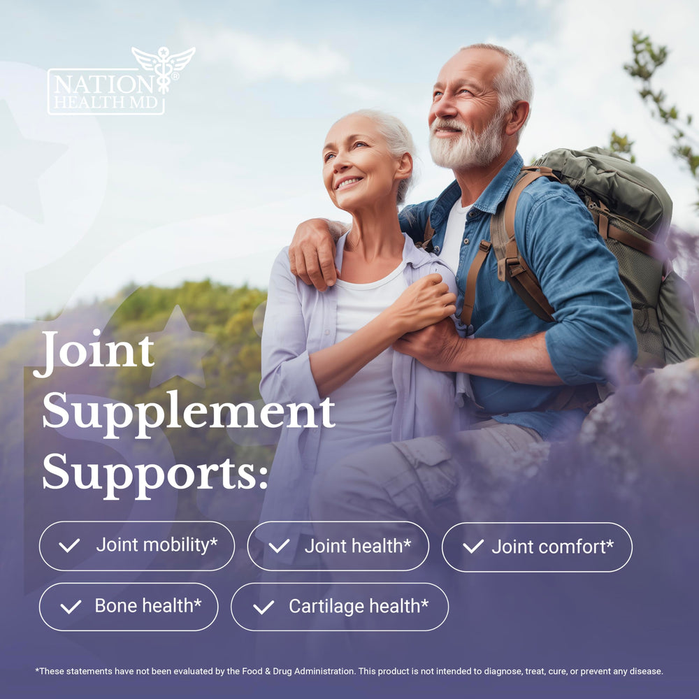 Nation Health MD Joint Complex capsules arranged for daily use