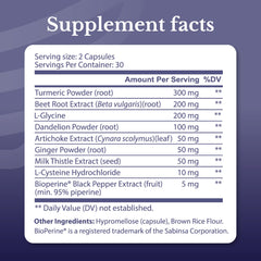 Nation Health MD Liver Renew bottle label close-up with ingredients for digestive comfort