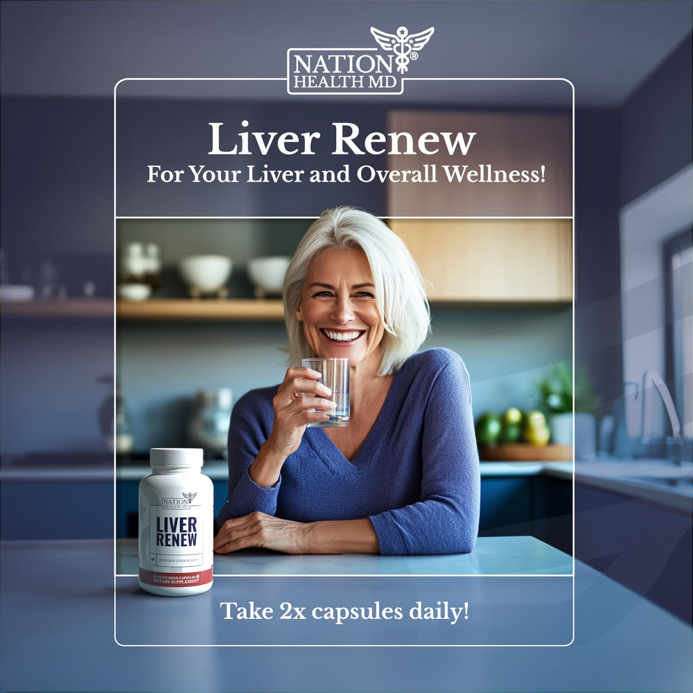 Nation Health MD Liver Renew ingredients graphic highlights key botanicals.