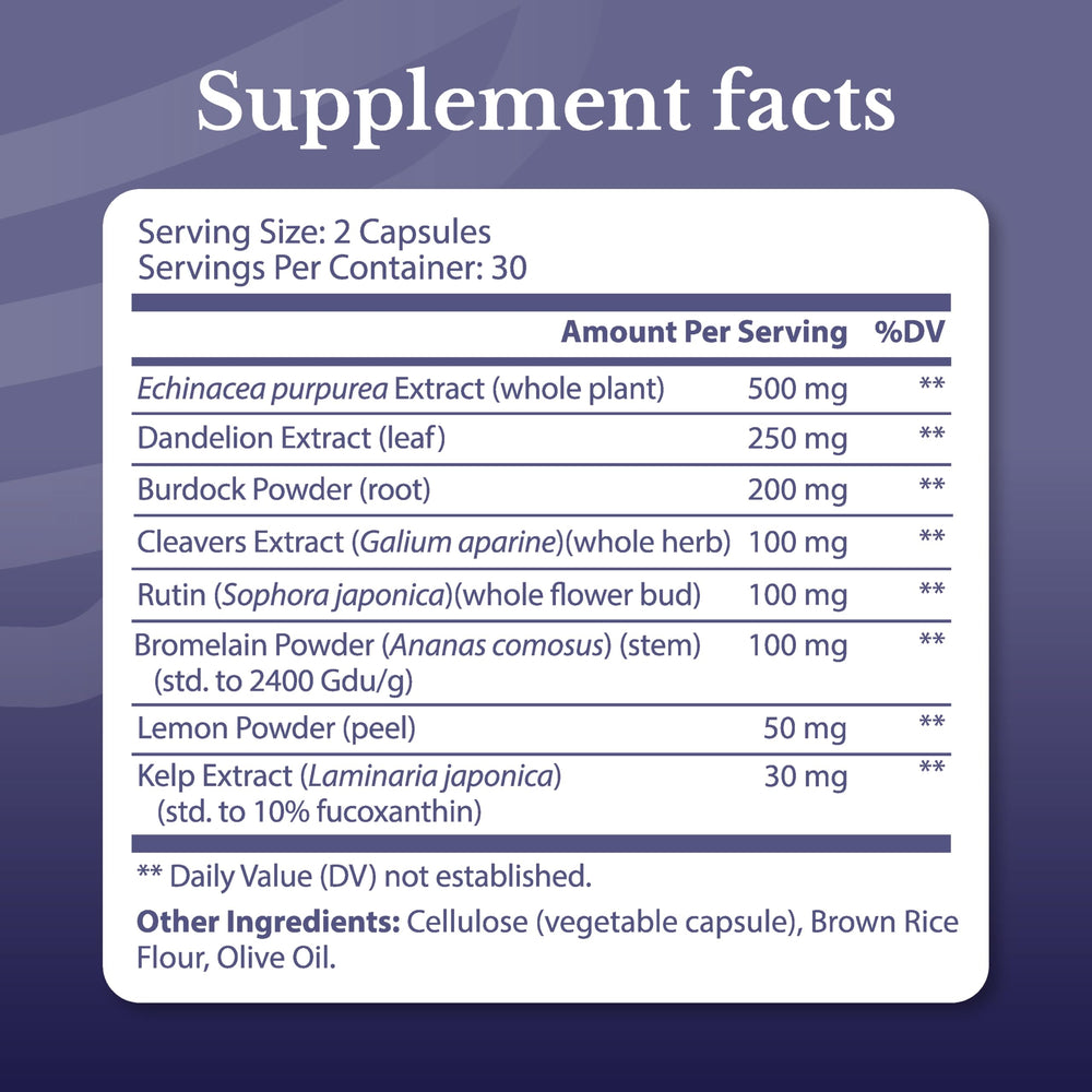 NATION HEALTH MD Lymph MD capsules on a clean surface, convenient one-month supply